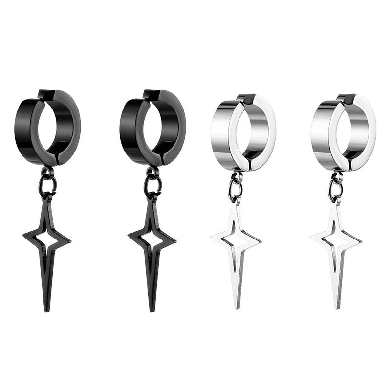Punk Star Pendant Non-Piercing Hoop Earrings