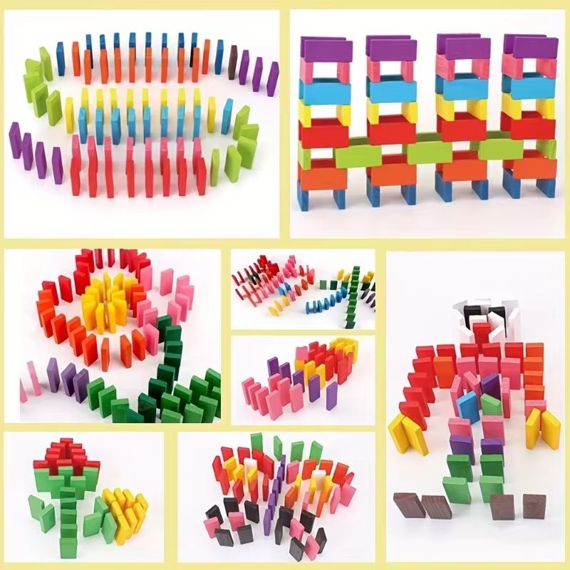 Rainbow Wooden Domino Blocks Montessori Color Sorting and Early Learning Set