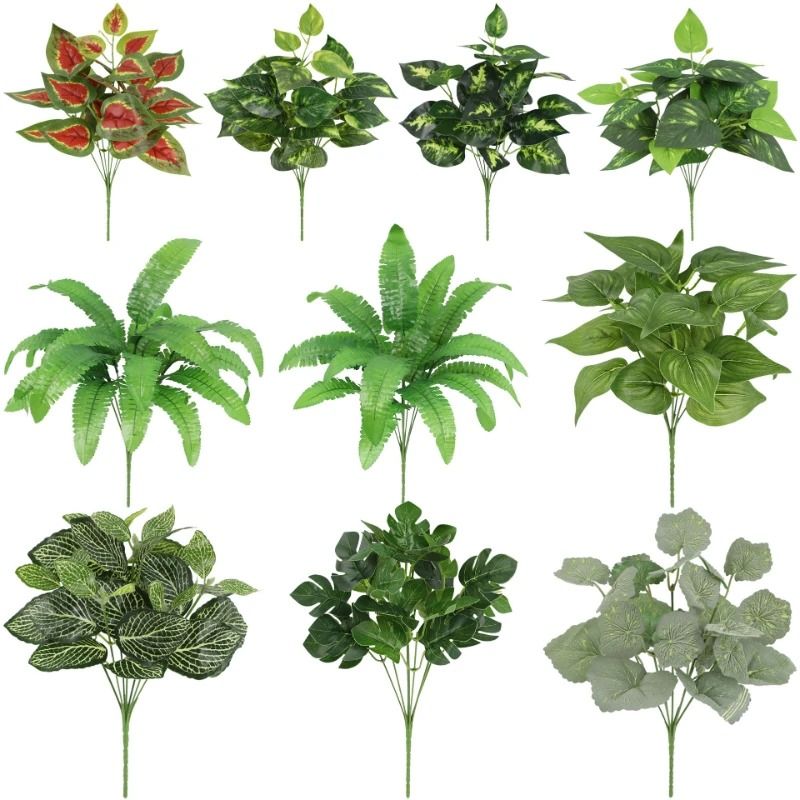 Artificial Plants Leaves Silk Tortoiseshell Leaf Dieffenbough Fake Green Plant Living Room Decor