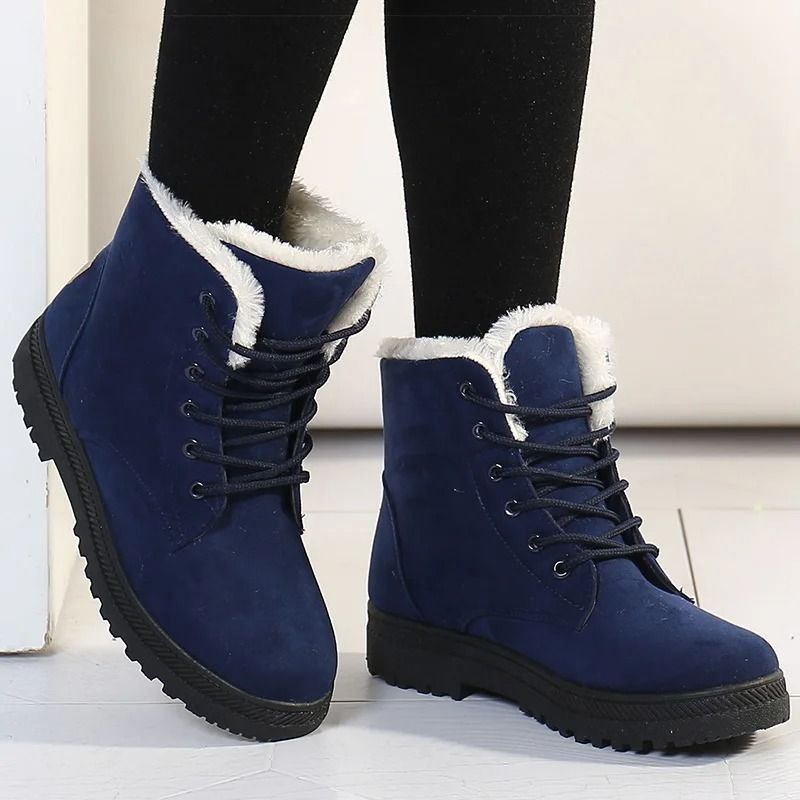 Womens Winter Fur Lined Ankle Boots with Low Heel