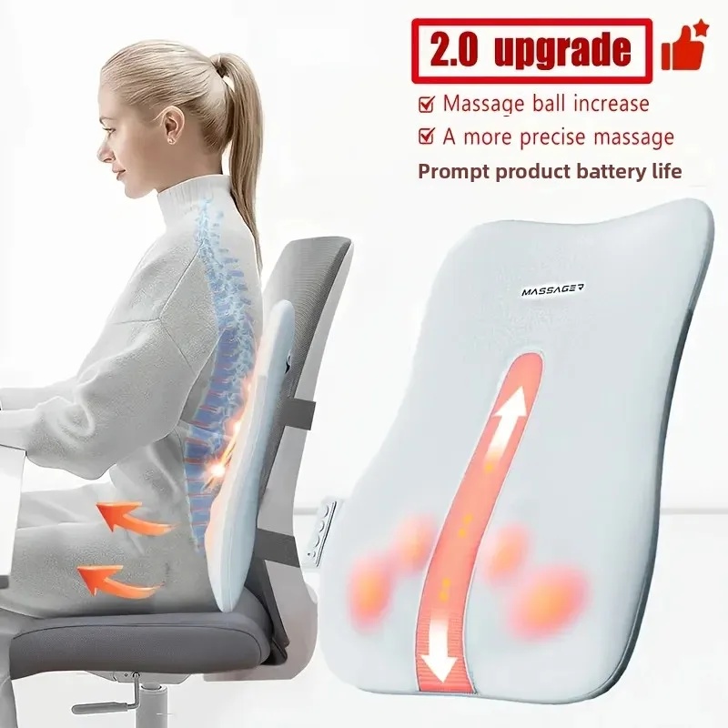 Portable Massage Cushion, Electric Back Massager with Heat, Cervical Waist Support, Deep Tissue Kneading, Rechargeable