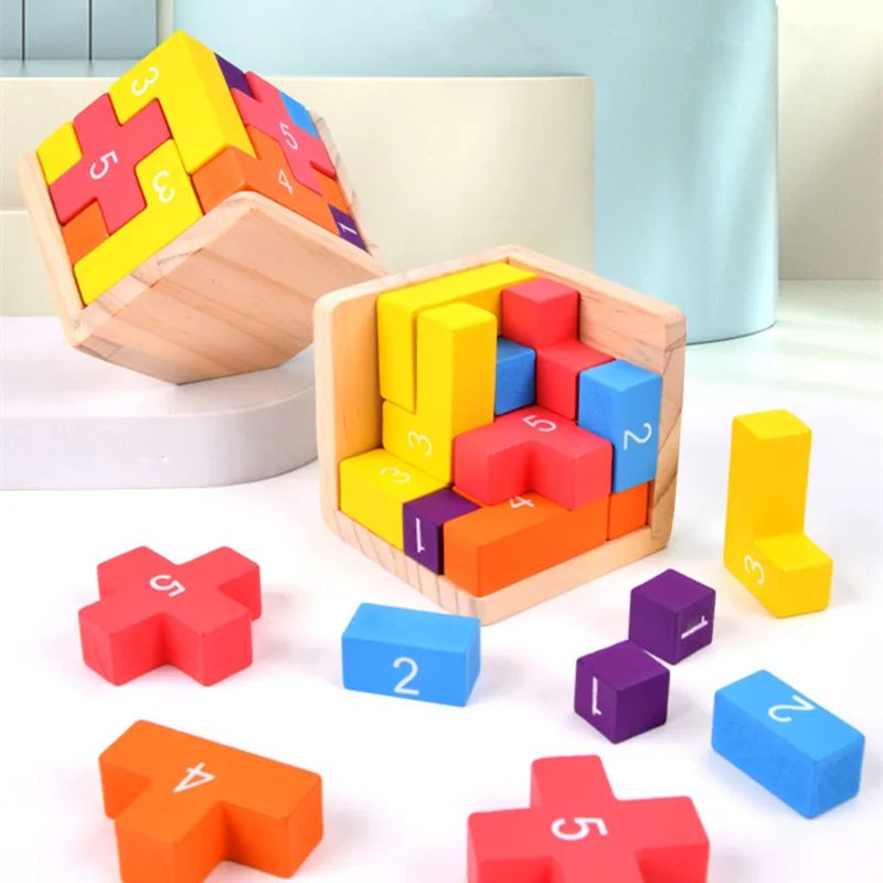 Colorful Wooden Blocks Puzzles Classic Luban Lock Cube, 3D Puzzle Toys for Kids & Adults, Brain Teaser Logic Game Gift