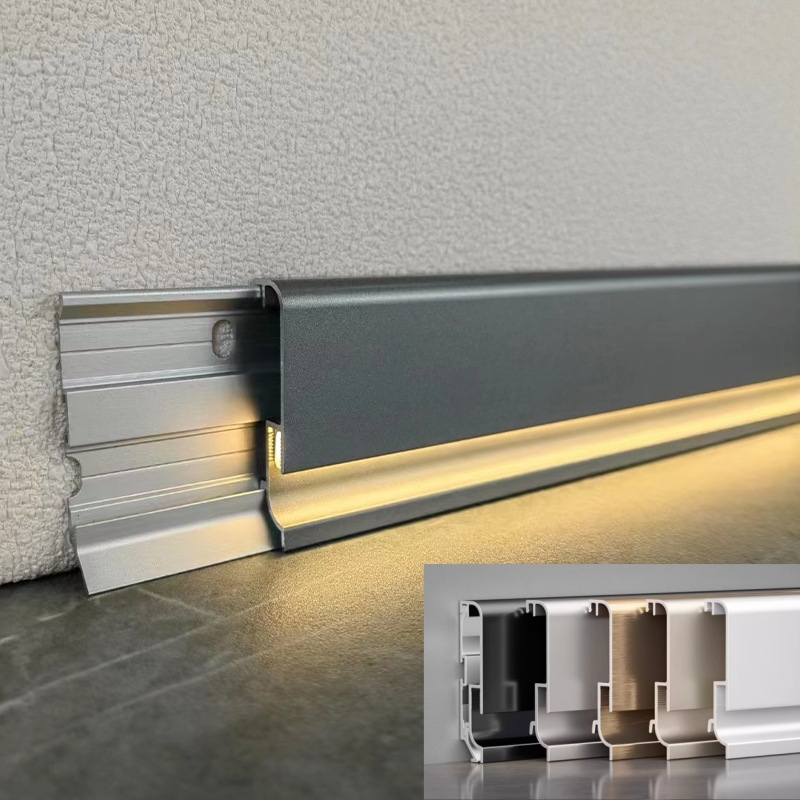 Minimalist Super Narrow LED Wall Skirting, Aluminium Profile Floor Baseboard with Silicone Neon Strip Light Diffuser