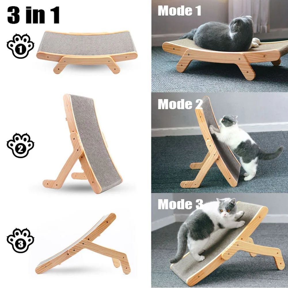 Wooden 3 in 1 Cat Scratcher Bed