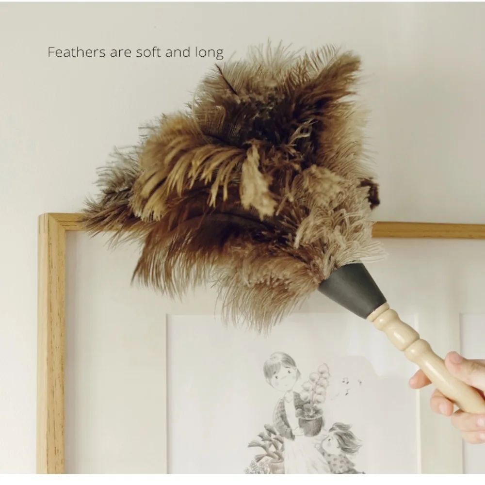 Ostrich Feather Duster Wooden Handle Household Cleaner