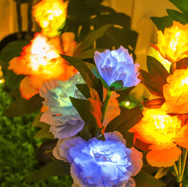 Solar Peony Flower Garden Lights – 3-Head Pink Waterproof LED Outdoor Pathway Decor