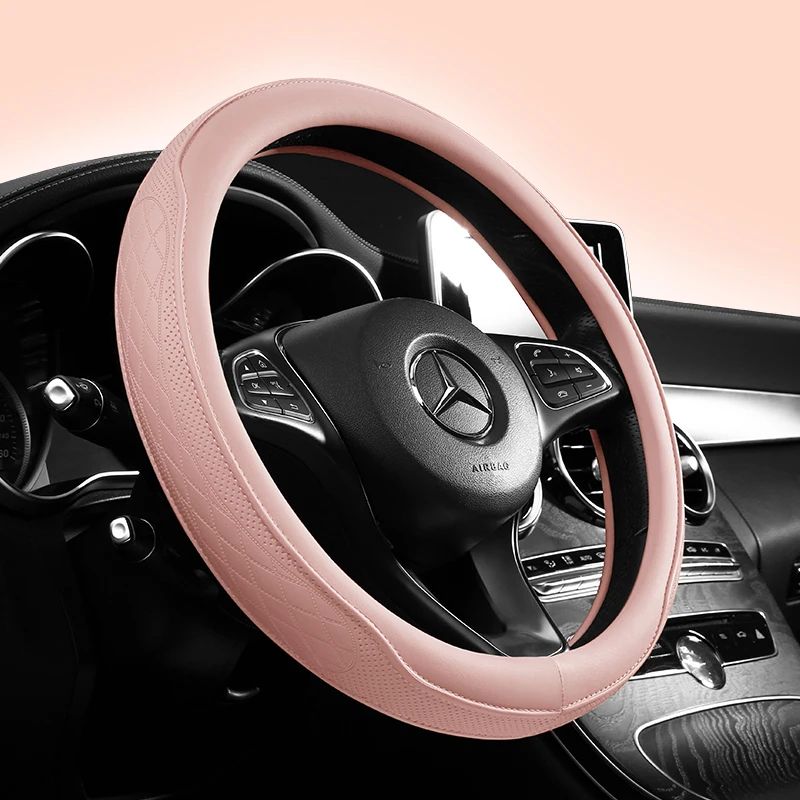 Premium Napa Leather Steering Wheel Cover – Breathable Non-Slip 15 Inch Universal Fit