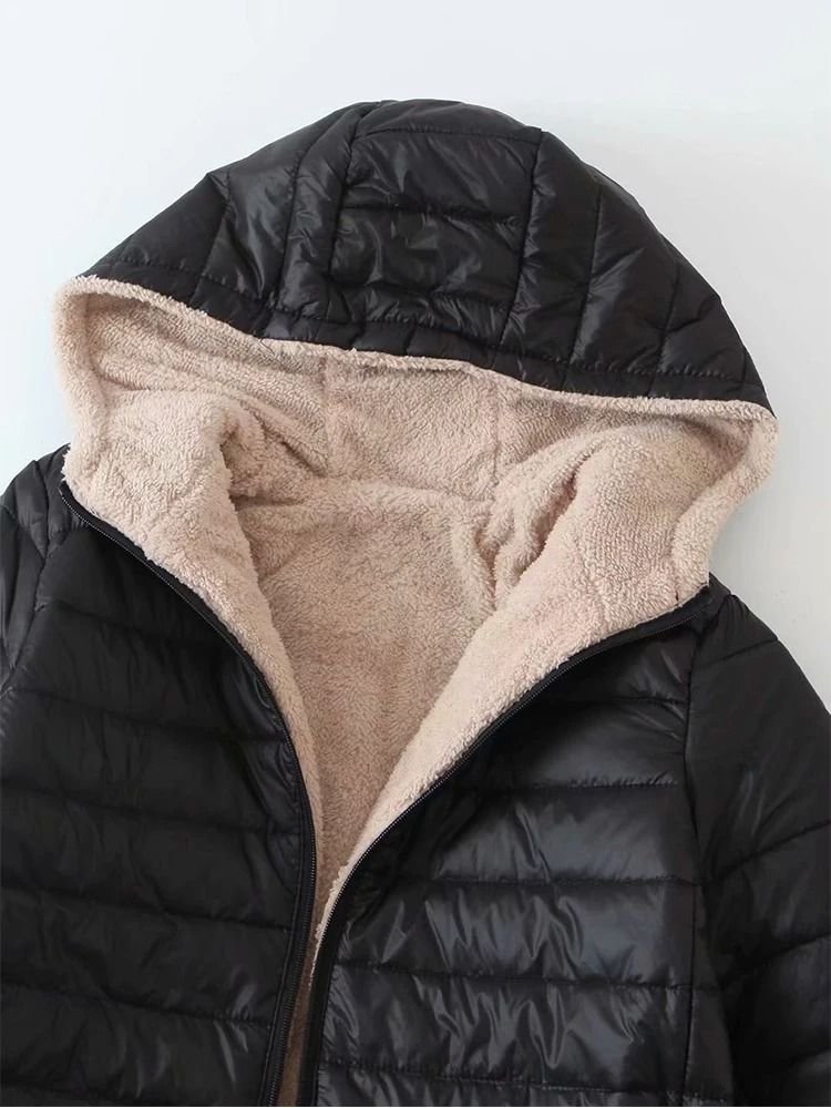 Women's Mid Length Hooded Winter Coat with Warm Lamb Fleece Lining
