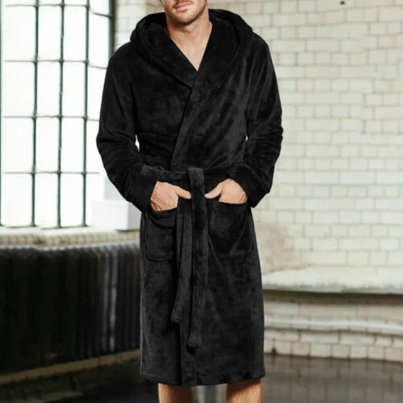 Mens Fashion Winter Plush Shawl Robe – Warm Lengthened Home Sleepwear & Luxury Bathrobe Coat
