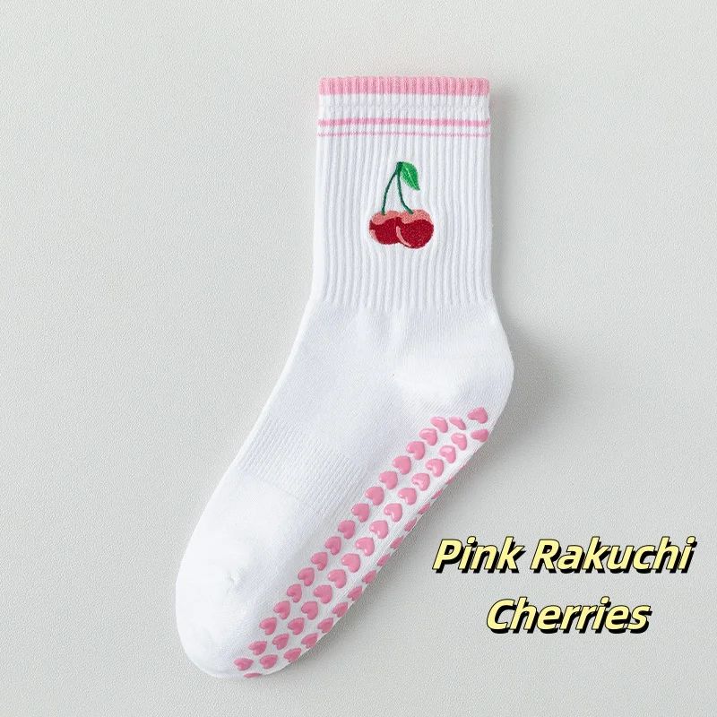 Womens Knitted Embroidered Non-Slip Yoga Socks EU 36–43 – Silicone Grip Pilates & Fitness Mid-Calf Socks