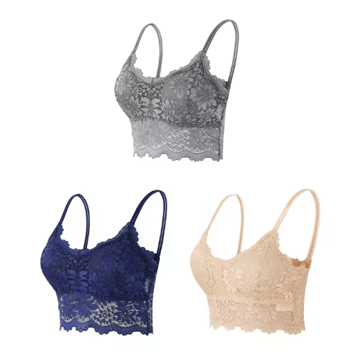 3-Piece Seamless Wireless Lace Bralette Set