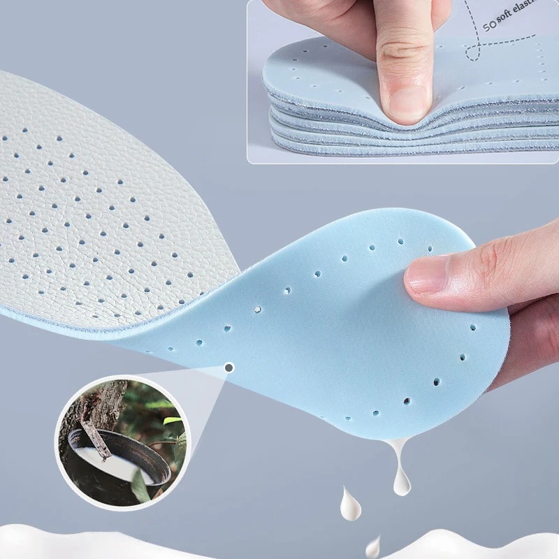 Comfortable Latex Cowhide Insoles with Arch Support Thin Soft Sports Shoe Pad for Shock Absorption, Breathable