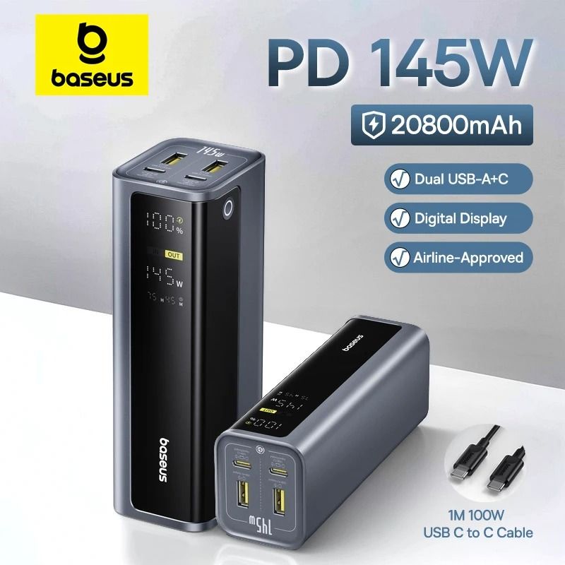 Baseus 145W Power Bank – 20800mAh PD 100W Fast Charge for Laptops, Phones & Steam Deck