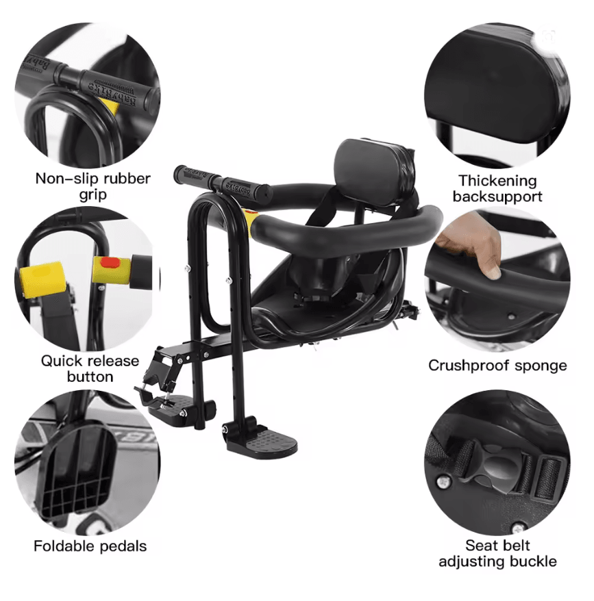 Lixada Front Mounted Child Bike Seat with Pedals and Support