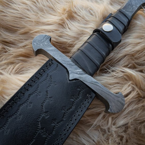 Scorched Earth Damascus Steel Sword | Hand-Forged Medieval Collectible