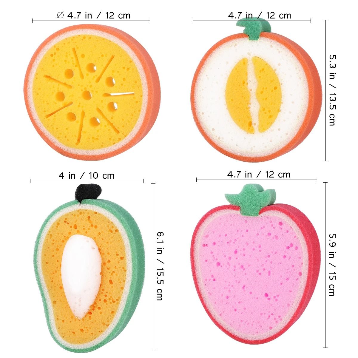 Fruit Shaped Bath Sponge Set 4 Pieces Kids Body Cleaning Shower Sponges