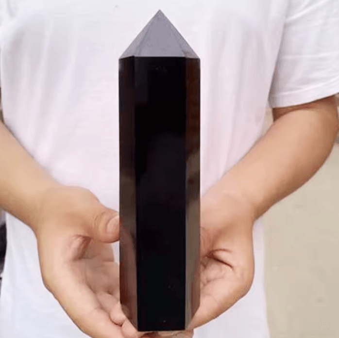 Black Obsidian Crystal Tower Wand – Healing Energy Point for Protection & Decor
