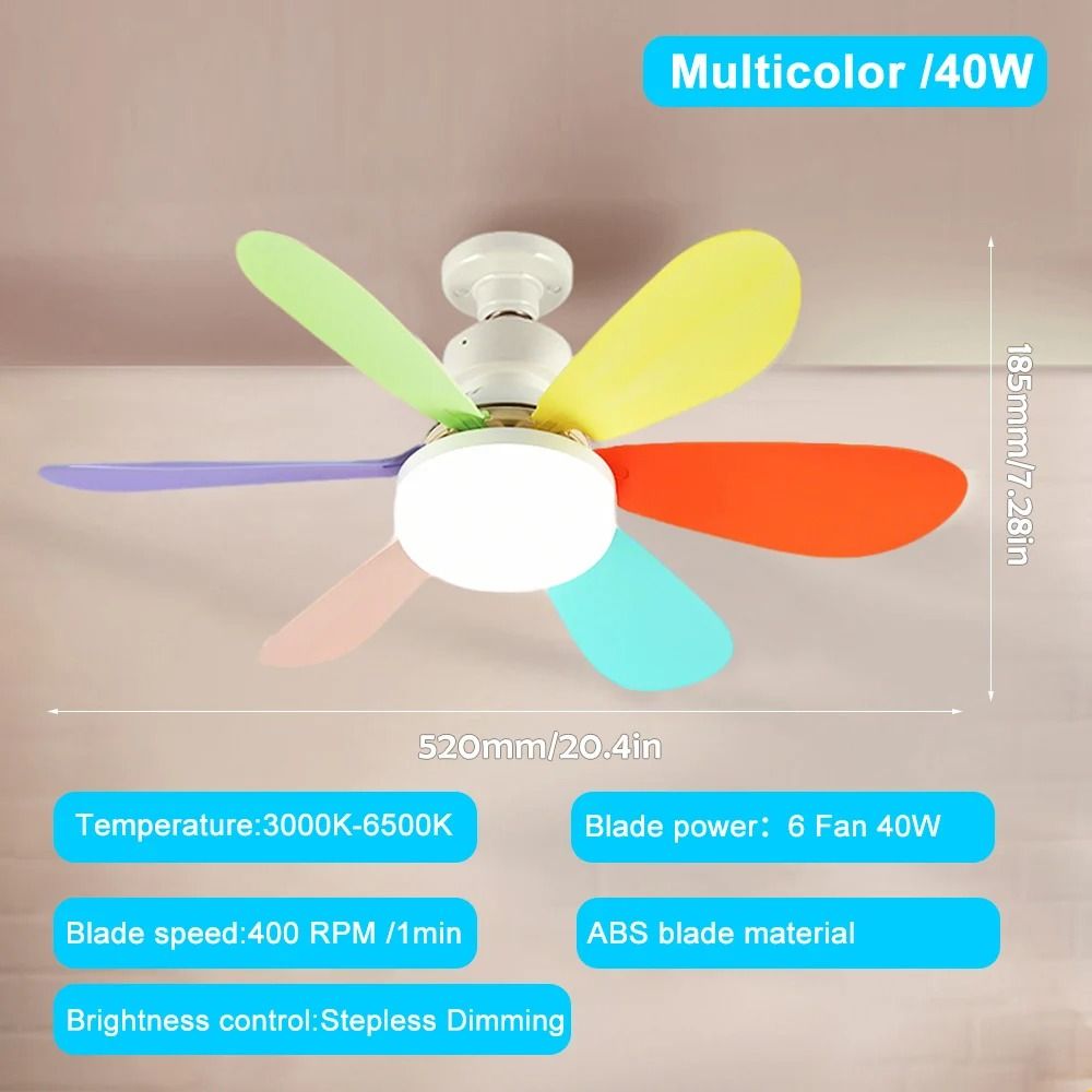 E27 Ceiling Fan Light with Remote Control and Adjustable LED Modes