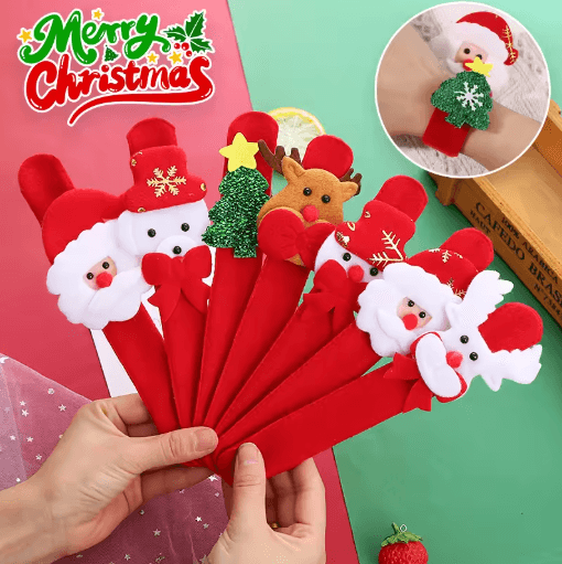 Festive Plush Santa Sleigh Snap Bracelet Light Up Christmas Wristband for Kids