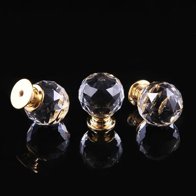 Golden Crystal Cabinet Knobs Set Luxury Glass Drawer Handles for Kitchen & Furniture