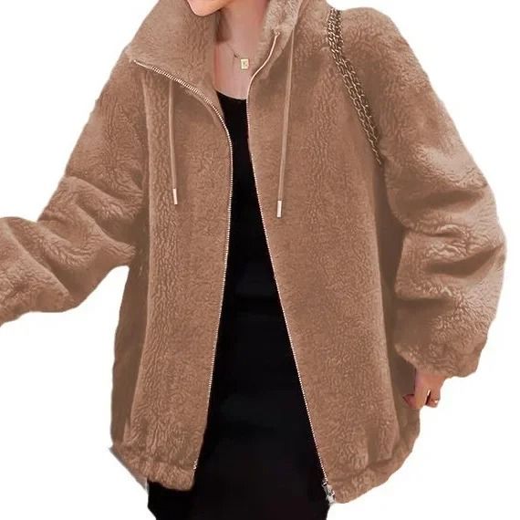 Women thickened fleece zip up stand collar hoodie jacket casual winter outerwear