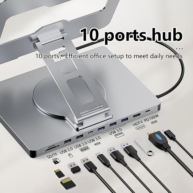 Blueendless 10 in 1 iPad Holder Docking Station with 4K USB C Hub