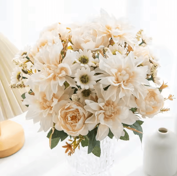 Lifelike Silk Dahlia Rose Daisy Bouquet for Home & Event Decor