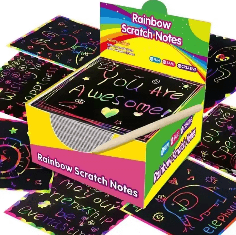 100-Sheet Magical Scratch Memo Boxes – Rainbow Scratch Mini Art Notes for DIY Fun