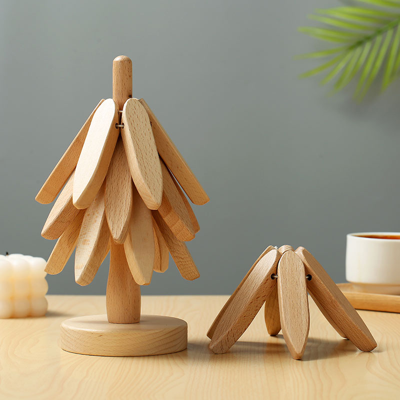Tree Design Wooden Heat-Resistant Trivet Stand, Decorative Anti-Scald Table Mat & Coaster