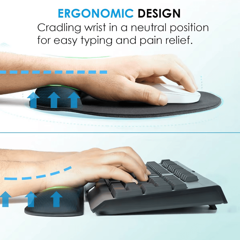 2-Piece Keyboard and Mouse Wrist Rest Set with Silky Gel Memory Foam for Ergonomic Comfort