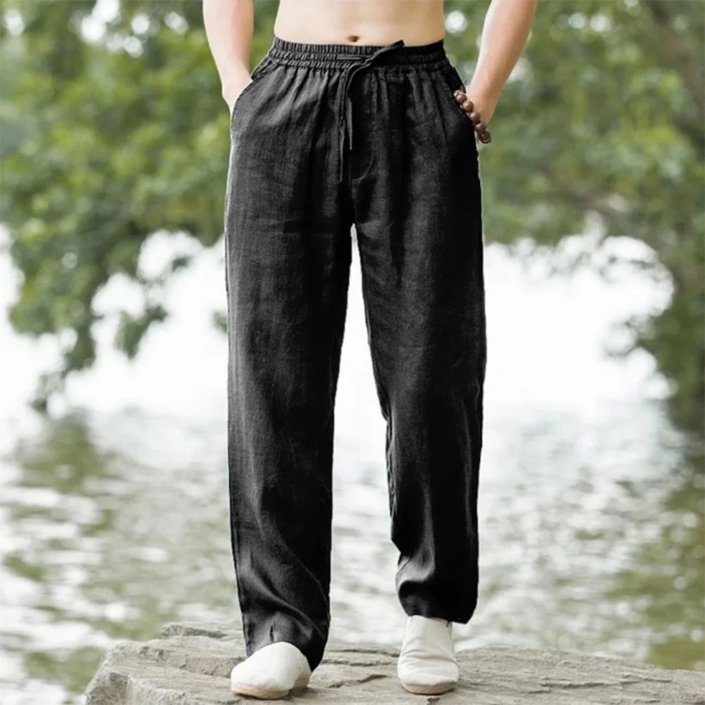 Men's Cotton Linen Beach Jogger Pants – Casual Loose Summer Streetwear Vacation Trousers