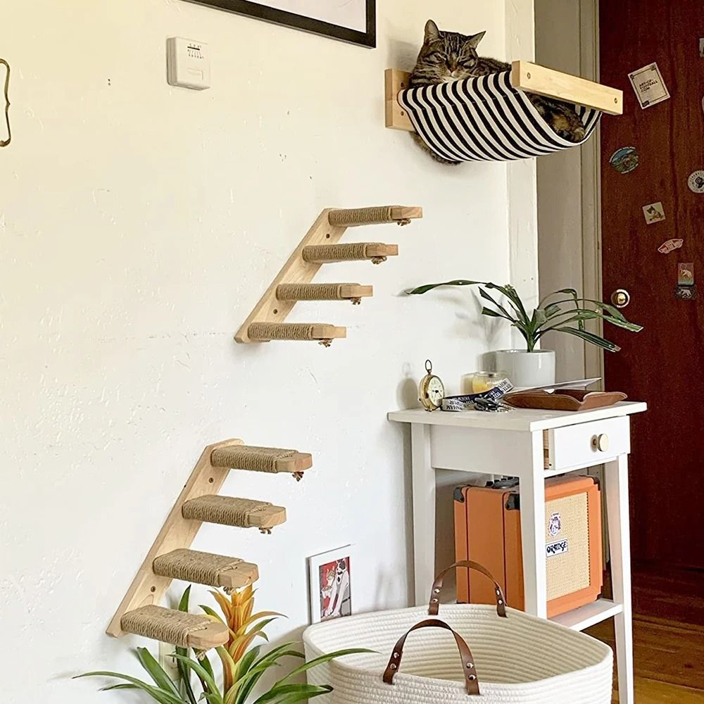 Wall Mounted Cat Climbing Shelf with Sisal Scratching Steps