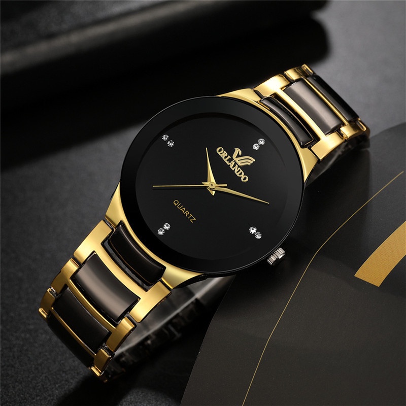 Men Business Watch, Black Steel Band Fashion Quartz Analog Watch for Men