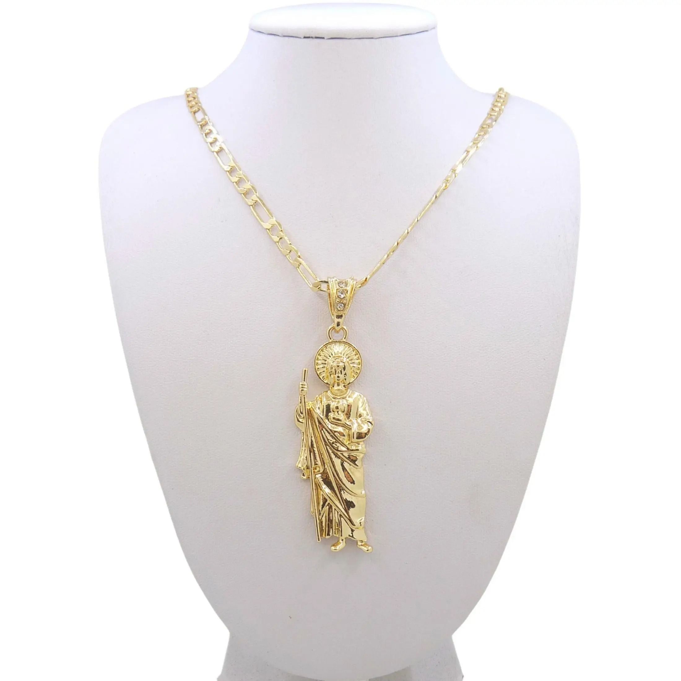 Saint Jude Gold Plated Pendant Necklace With Figaro Chain