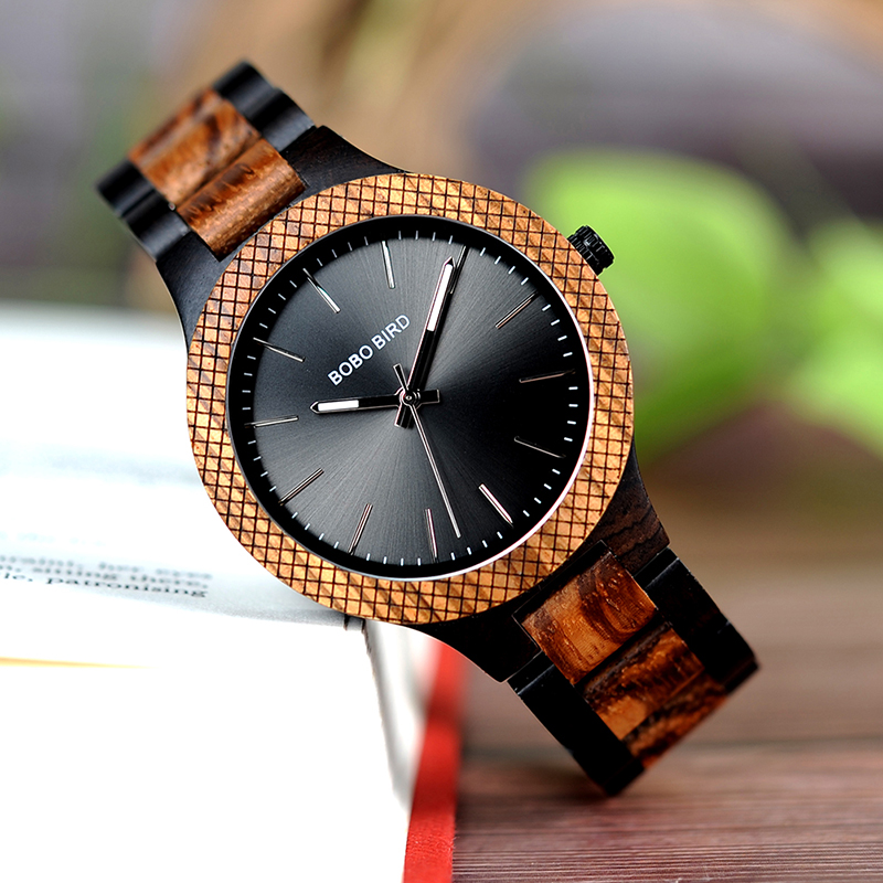 BOBO BIRD Wooden Watch Men Quartz Movement, Bayan Kol Saati Luxury Mens Watches with Luminous Hands, Gift Box