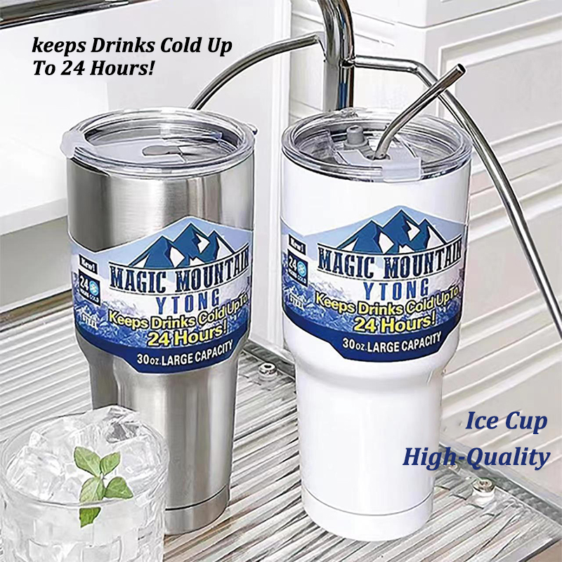 Thermos Cup with Straw, Magic Stainless Steel Freeze Insulated Bottle, Car Travel Mountain Cup
