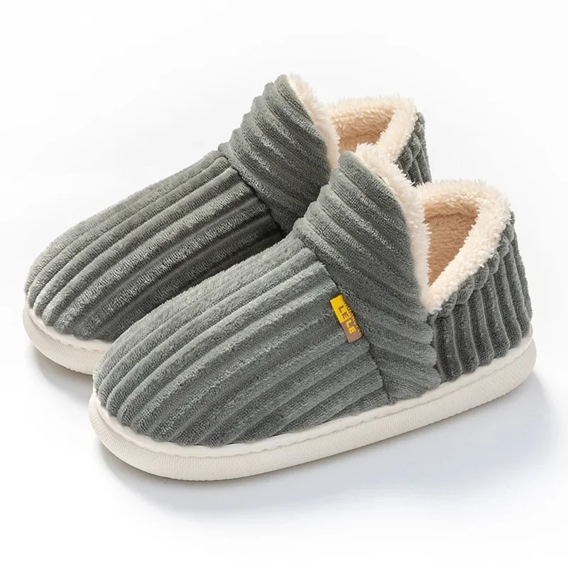 Winter Couple Style Non-slip Slippers, Solid Color Wrap Heels, Plush Warm Flip Flops for Women and Men