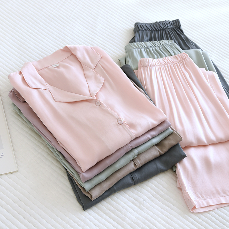 Spring Pajama Sets Men and Women's Cotton Silk Pajamas Long Sleeved Pants Thin Satin Home Clothing Pure Color Couple