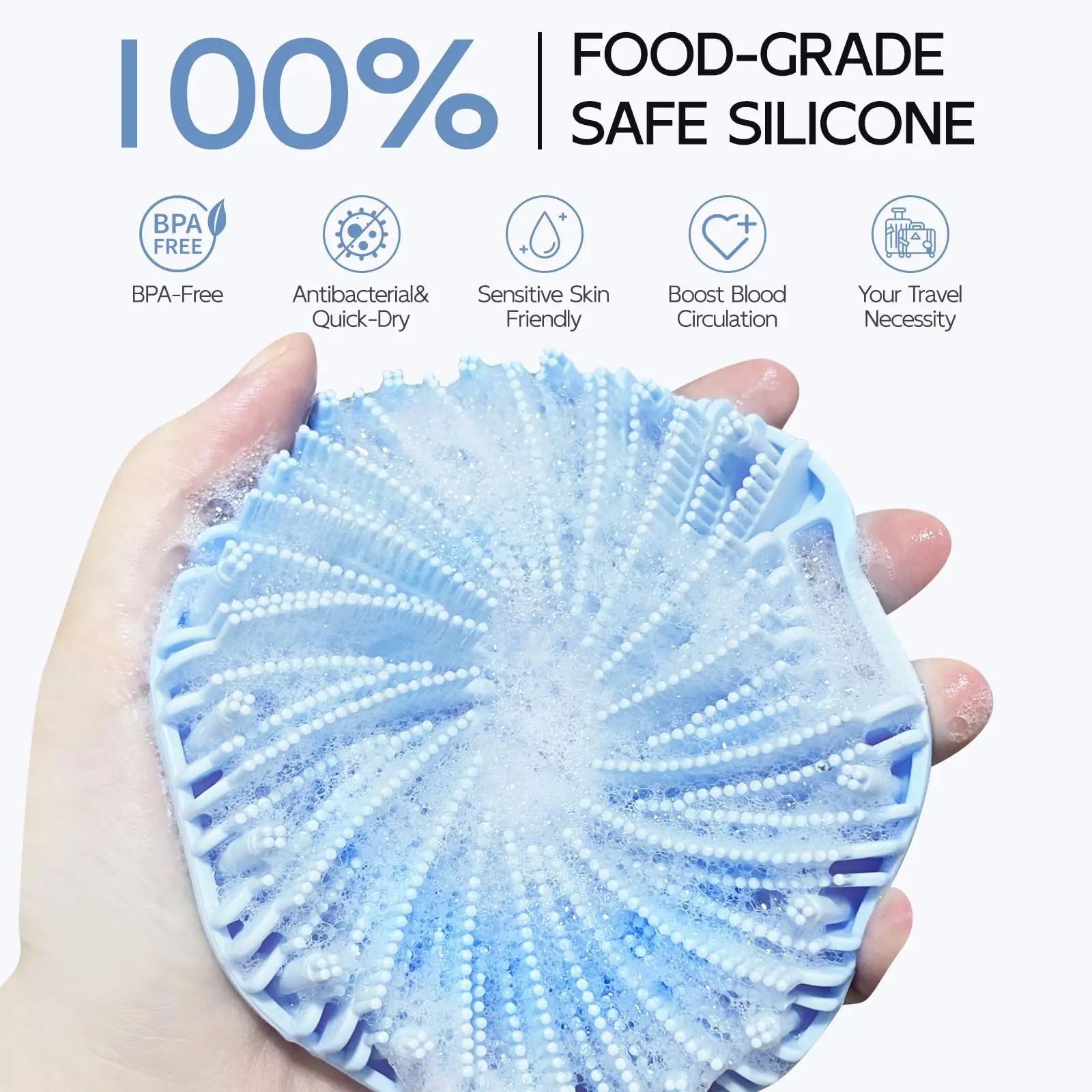 Exfoliating Shower Scrubber, Silicone Body Scrubber with Non-Slip Hand Strap, Shower Body Buffer for Soft Skin