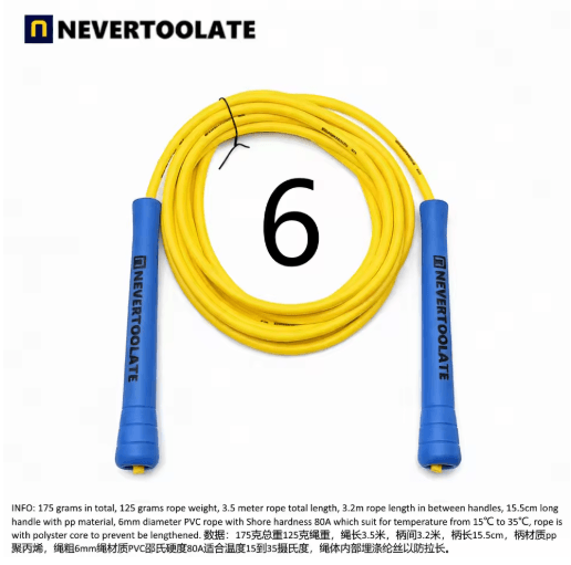 NeverTooLate PVC Fitness Skip Rope – Strong PVC skip rope with Long Handles