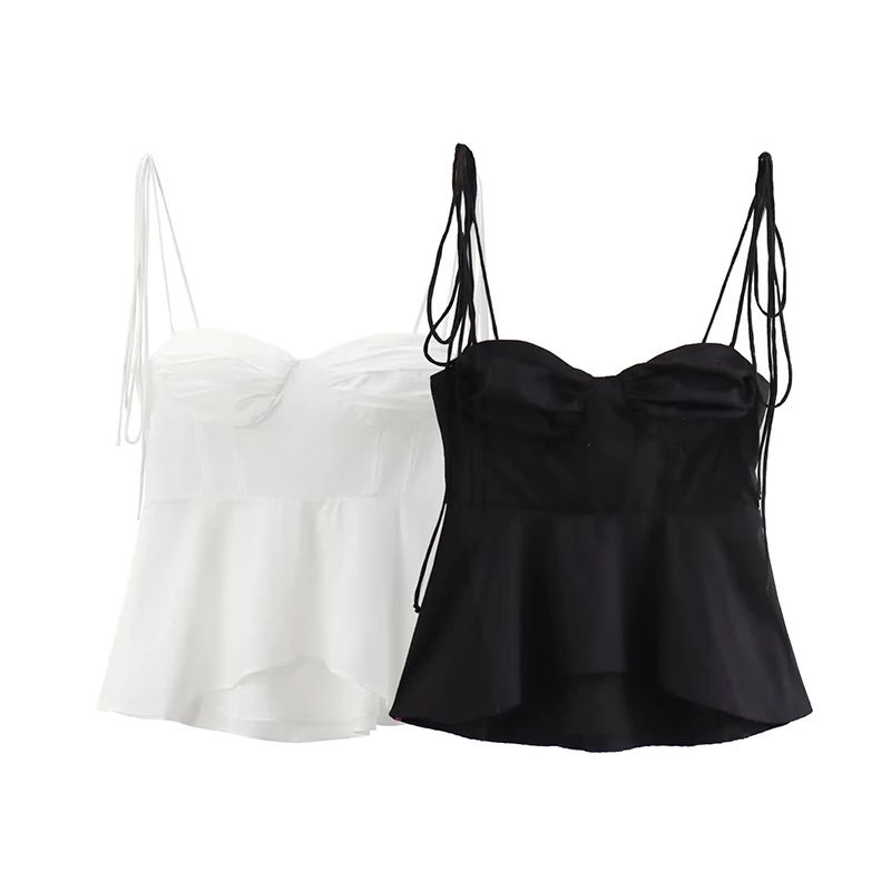 Willshela Pleated Backless V-Neck Crop Top – Vintage Side Zipper Cami