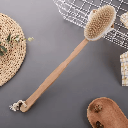2-in-1 Dry Skin Body Massage Brush with Natural Bristles