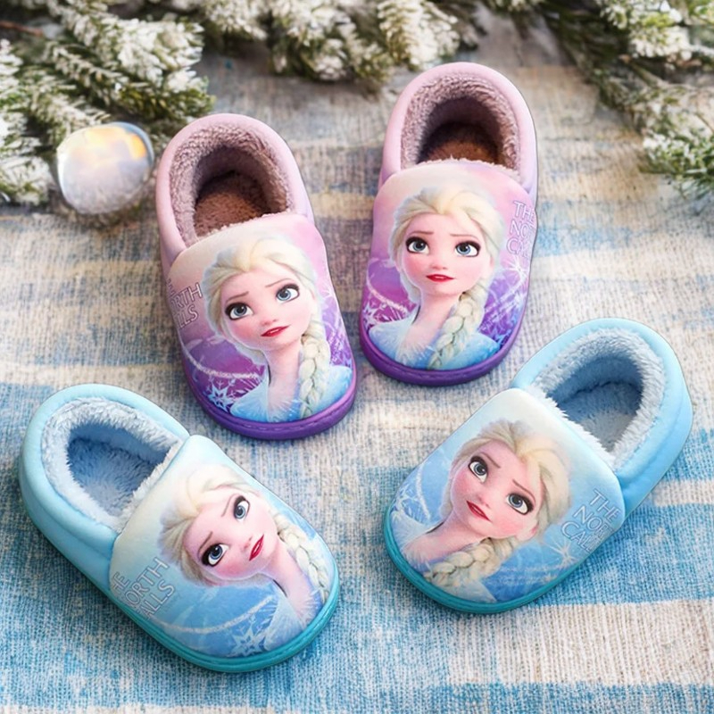 Fashionable Fall Winter Elsa Princess Baby Girl's Cotton Shoes, Cartoon Kids Cotton Slippers