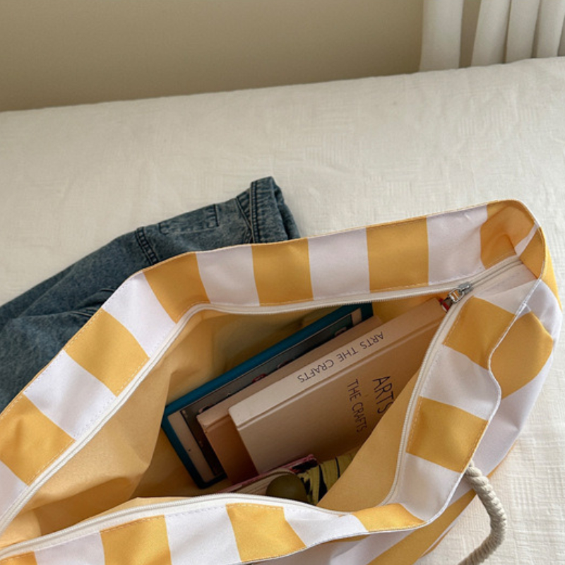 Waterproof Foldable Beach Bag Large Striped Canvas Travel Tote