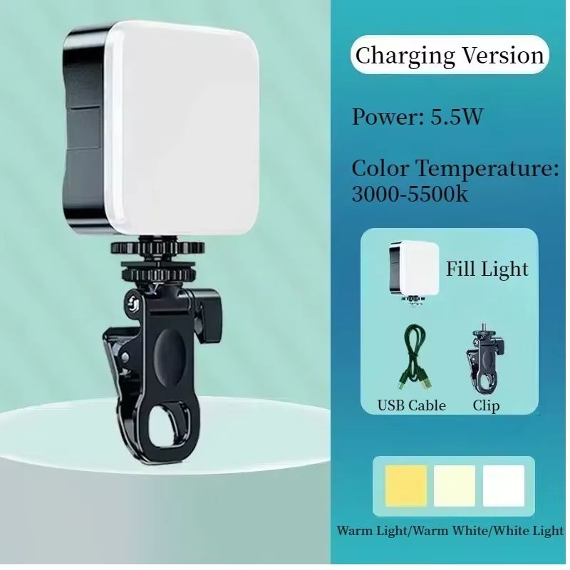 Portable Mini Selfie Fill Light Clip On LED Phone Camera Light with USB Charging and Adjustable Brightness