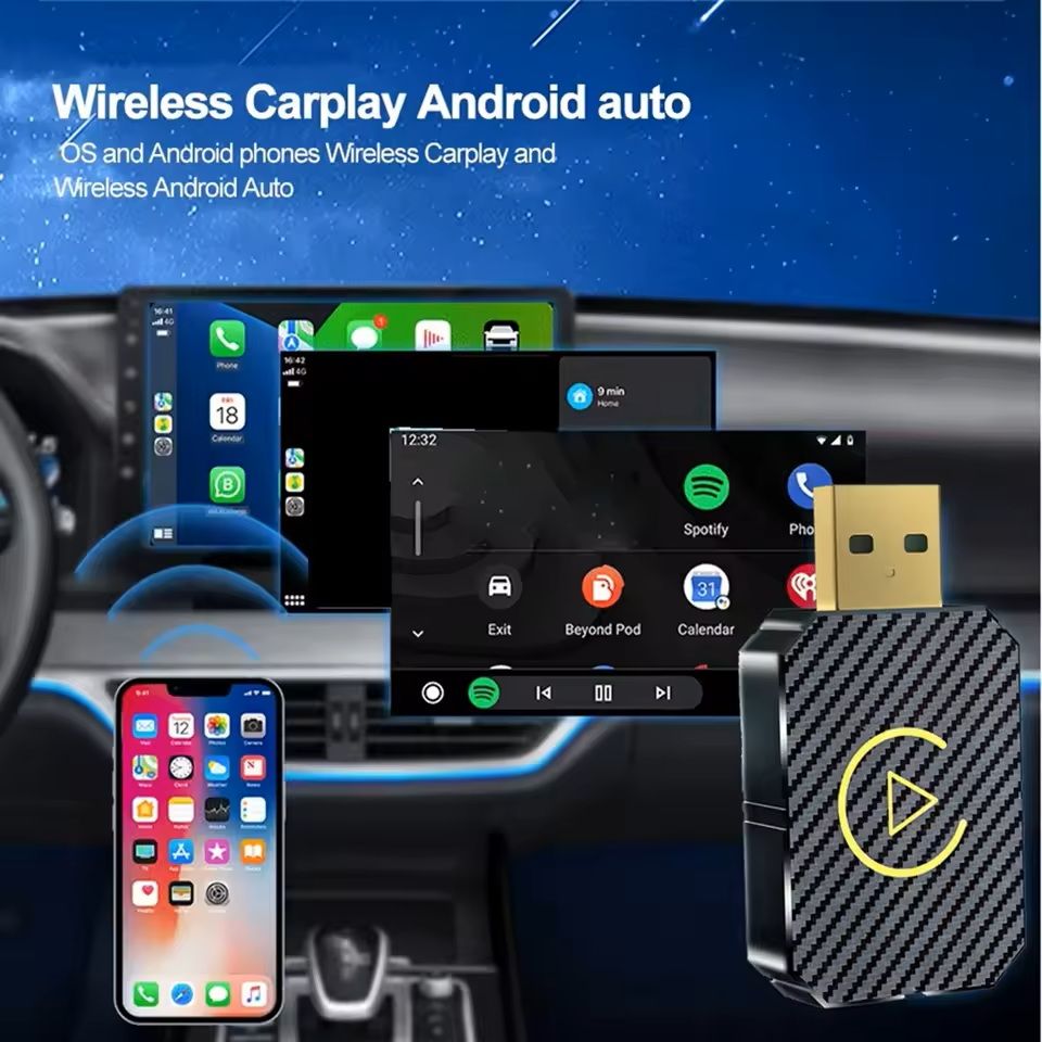 2-in-1 Wireless CarPlay and Android Auto Adapter Plug and Play