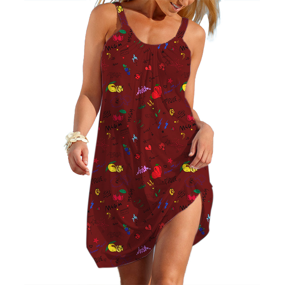 Summer Womens Slip Dress Casual Clothes Sale, Lady Pastoral Flower Streetwear Loose Sleeveless Skirt