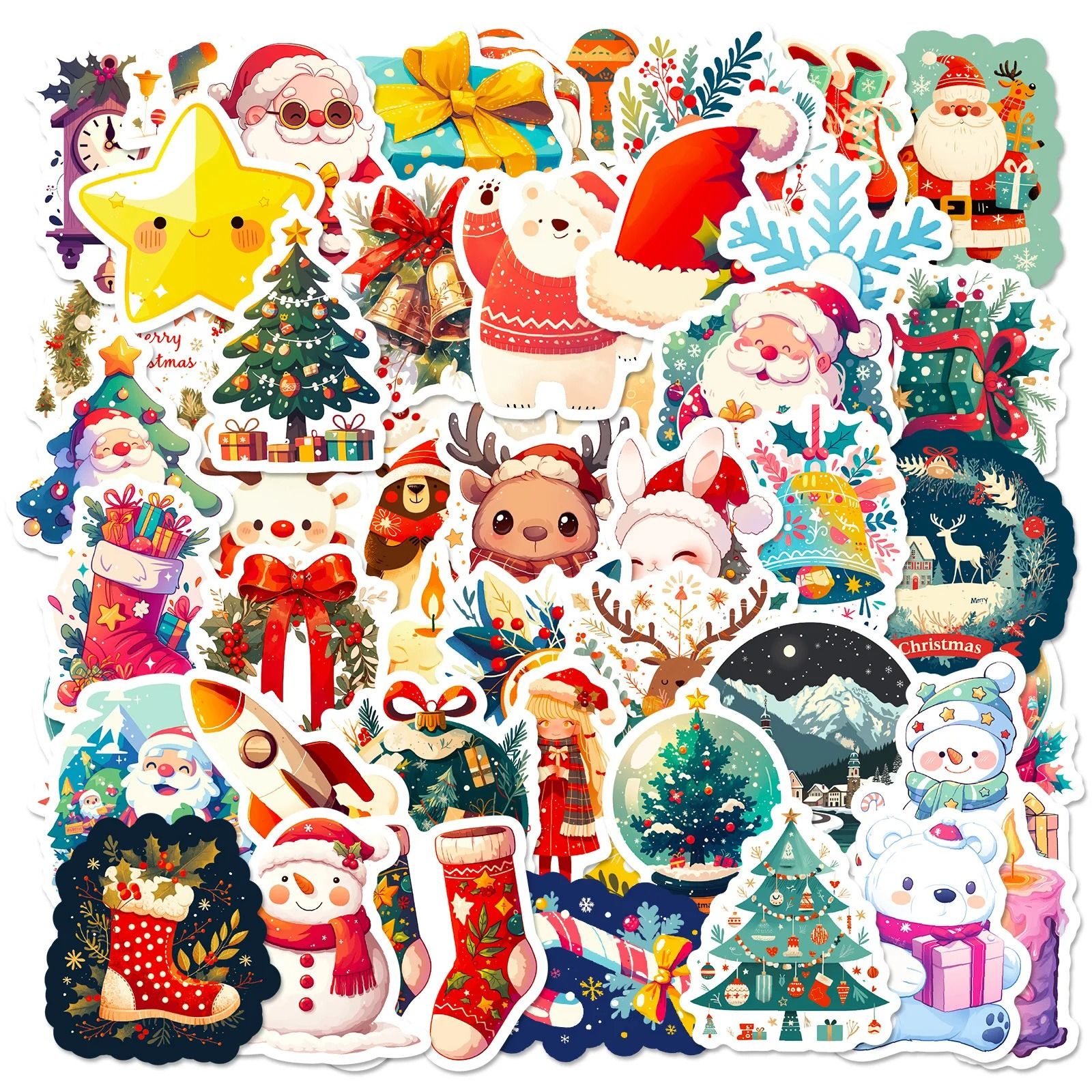 Cute Christmas and New Year Cartoon Stickers Pack 50pcs