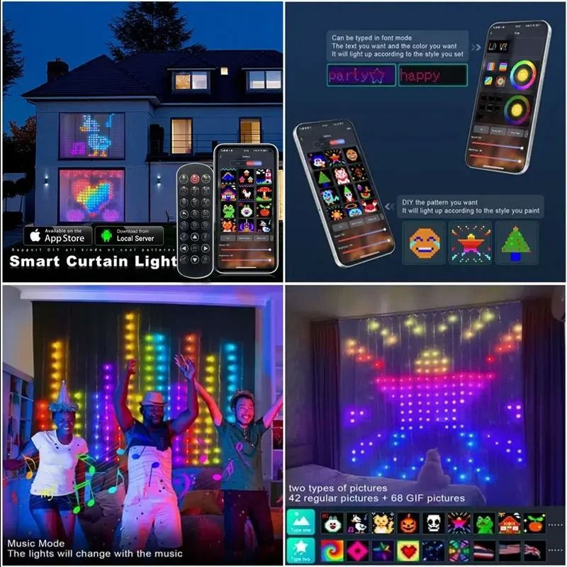 Smart RGB Curtain LED Lights with App Control and Music Sync