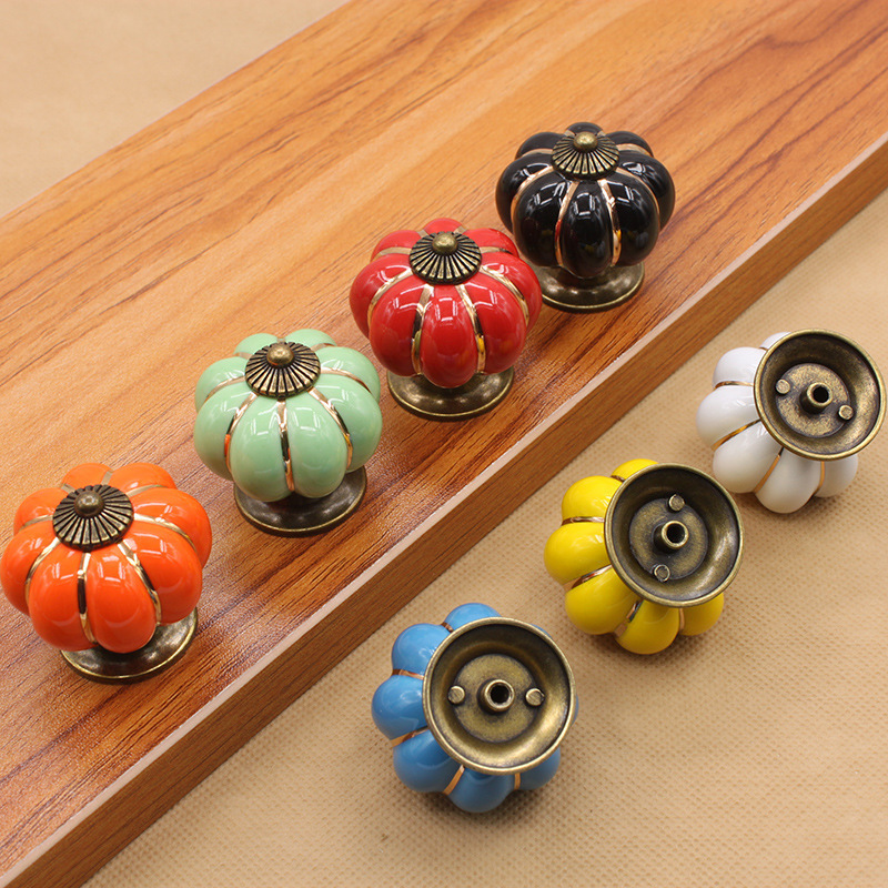 Vintage Pumpkin Ceramic Cabinet Knobs for Drawers, Dressers and Kitchen Cupboards
